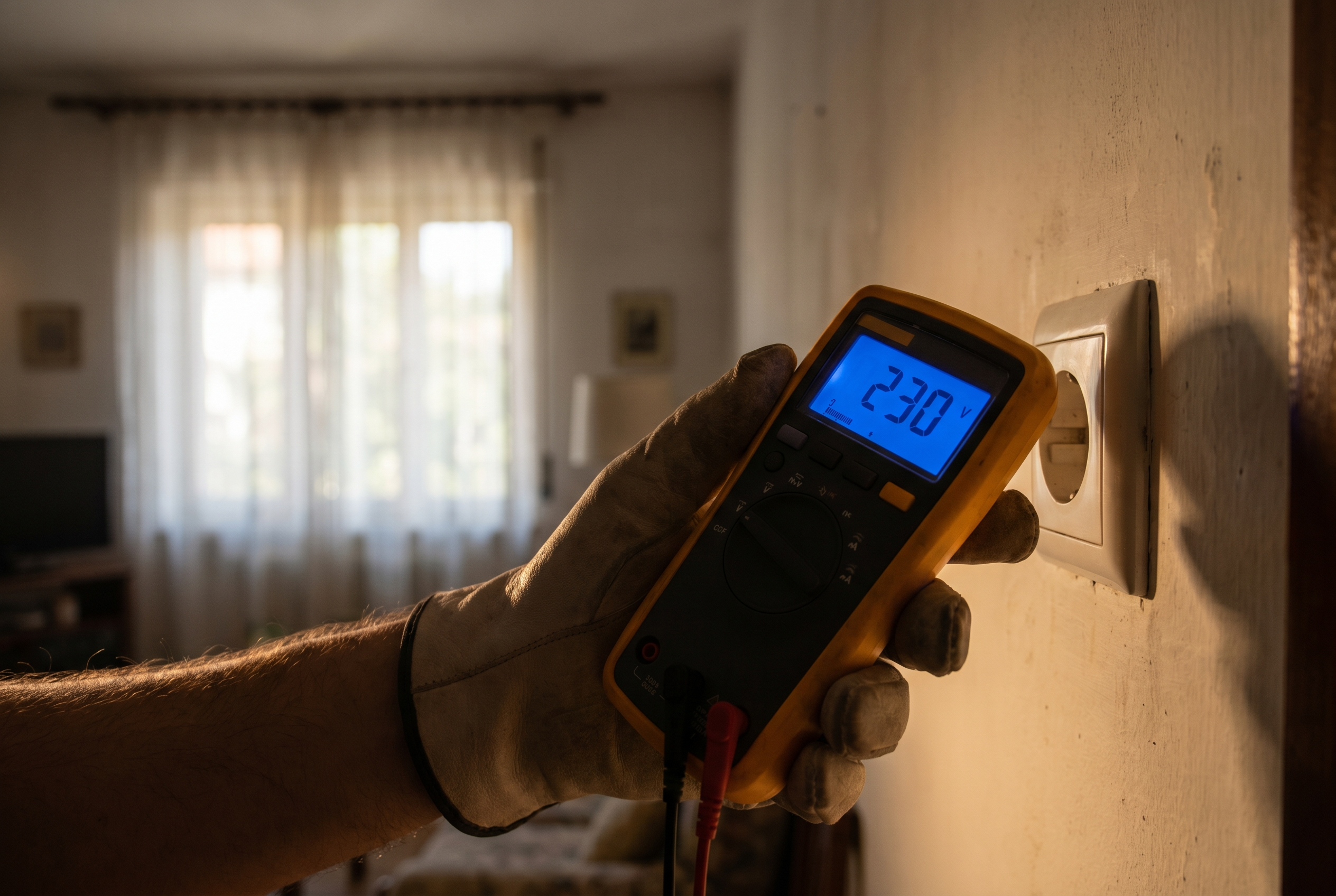 Multimeter reading 230V at a wall socket