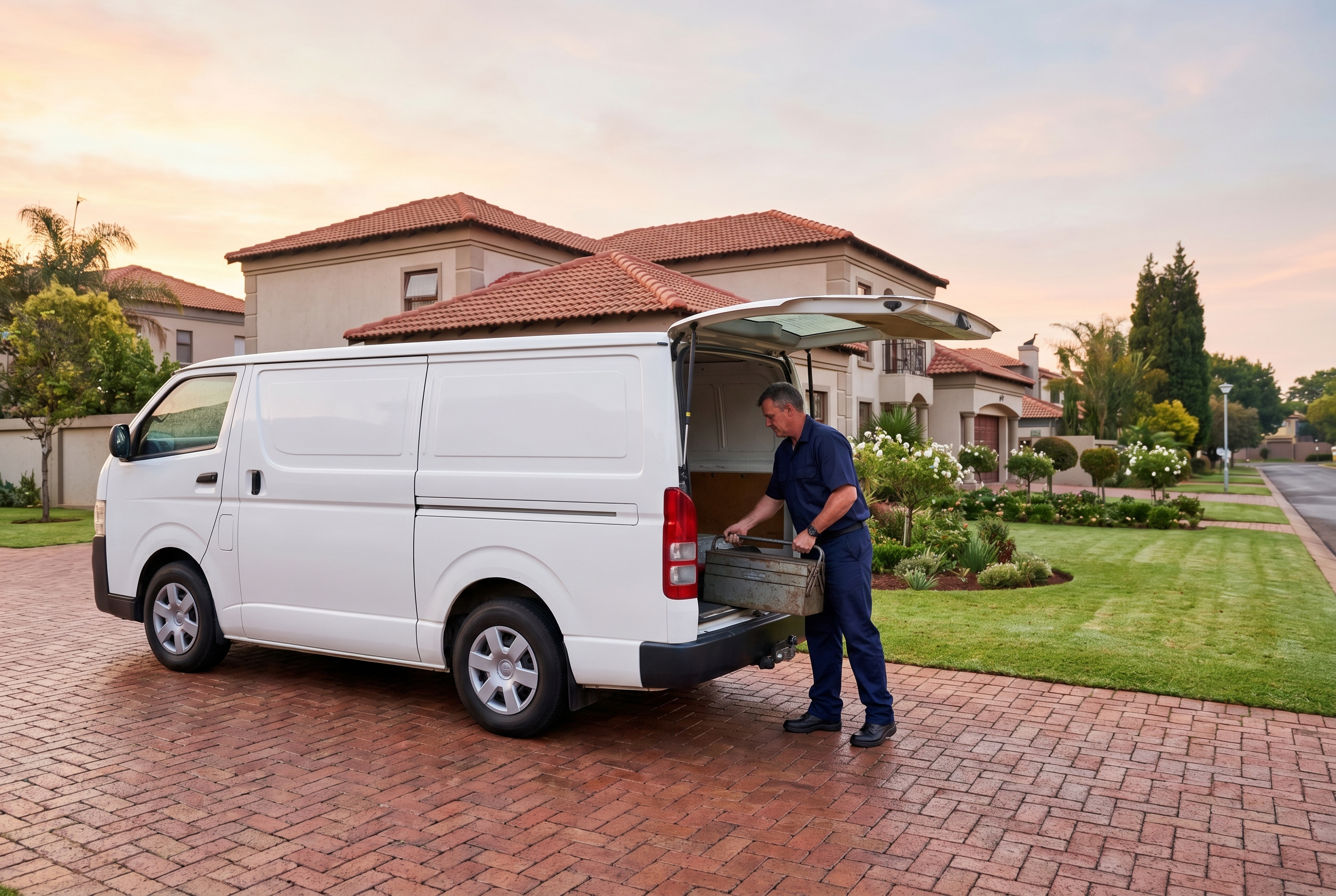 Einheit service van at a Johannesburg home at dawn